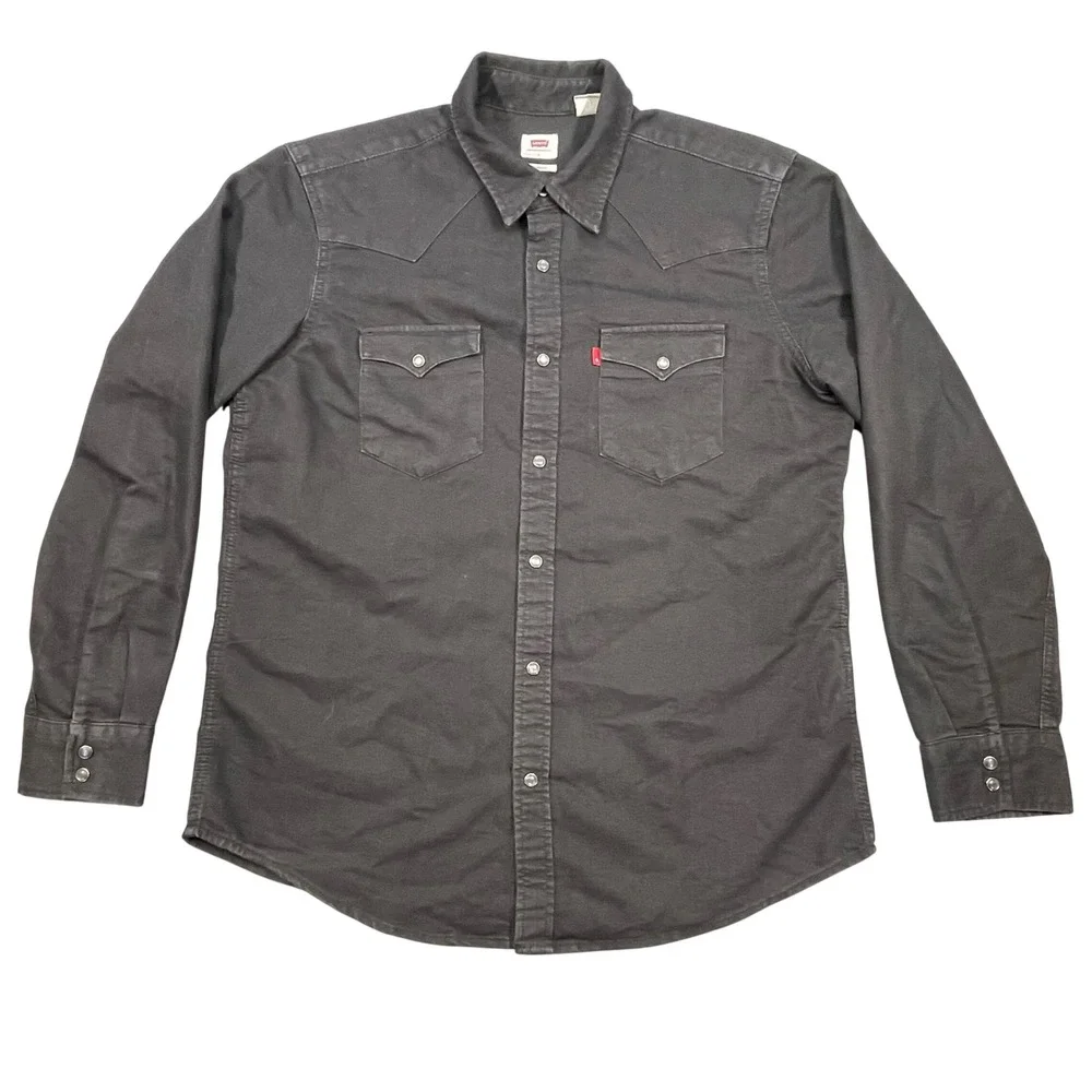Levis Black Barstow Pearl Snap Western Shirt Mens Large L 85745-0000